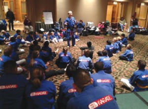 Sascha-Williams-instructs.jog Sascha Williams instructs hundreds of Black Belts at annual retreat.
